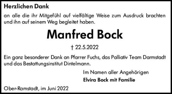 Traueranzeige von Manfred Bock von vrm-trauer Darmstädter Echo