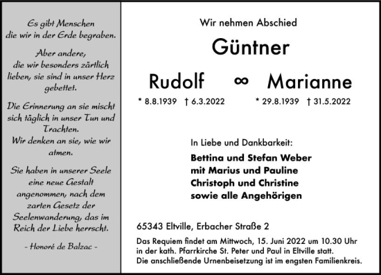 Traueranzeige von Marianne Güntner von vrm-trauer Rheingau