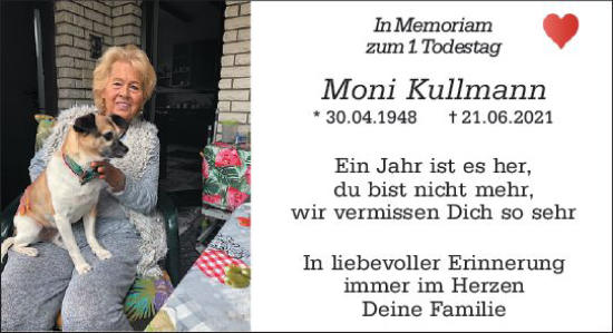 Traueranzeige von Moni Kullmann von vrm-trauer AZ Mainz