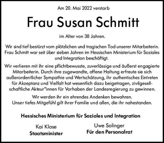 Traueranzeige von Susan Schmitt von vrm-trauer Wiesbadener Kurier