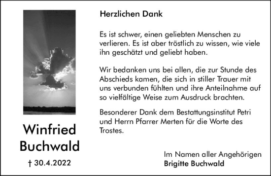 Traueranzeige von Winfried Buchwald von vrm-trauer Rüsselsheimer Echo / MainSpitze