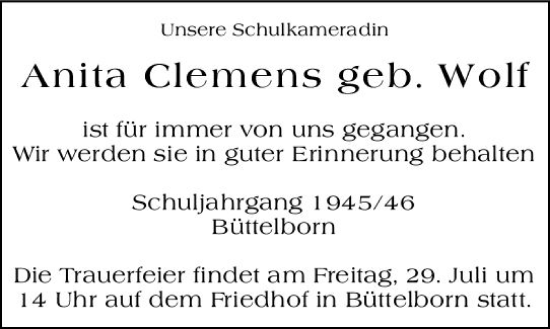 Traueranzeige von Anita Clemens von vrm-trauer Groß-Gerauer Echo