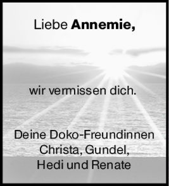 Traueranzeige von Annemie  von vrm-trauer AZ Mainz
