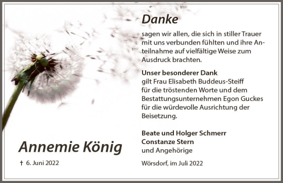 Traueranzeige von Annemie König von vrm-trauer Idsteiner Zeitung