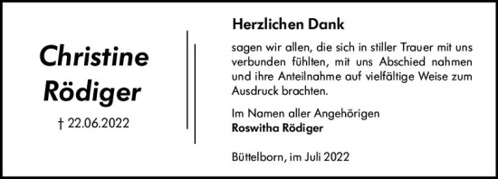 Traueranzeige von Christine Rödinger von vrm-trauer Groß-Gerauer Echo