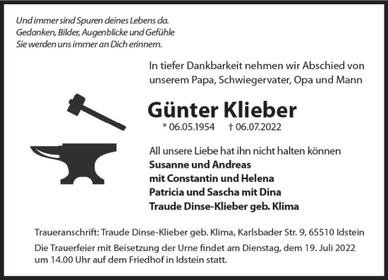 Traueranzeige von Günter Klieber von vrm-trauer Idsteiner Zeitung