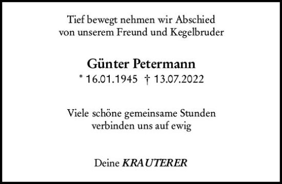 Traueranzeige von Günter Petermann von vrm-trauer Idsteiner Zeitung
