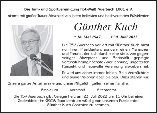 Traueranzeige von Günther Kuch von vrm-trauer Bürstädter/Lamperth. Ztg/Starkenburger