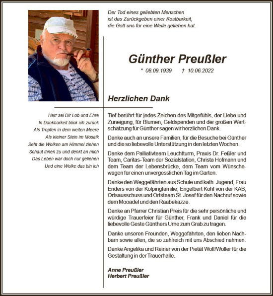 Traueranzeige von Günther Preußler von vrm-trauer Rüsselsheimer Echo / MainSpitze
