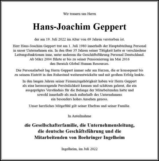 Traueranzeige von Hans-Joachim Geppert von vrm-trauer Allgemeine  Zeitung Ingelheim-Bingen