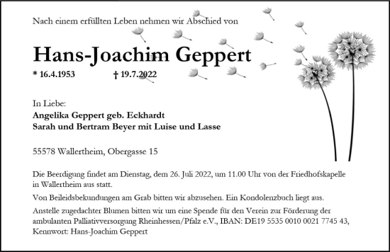 Traueranzeige von Hans-Joachim Geppert von vrm-trauer Wiesbadener Kurier