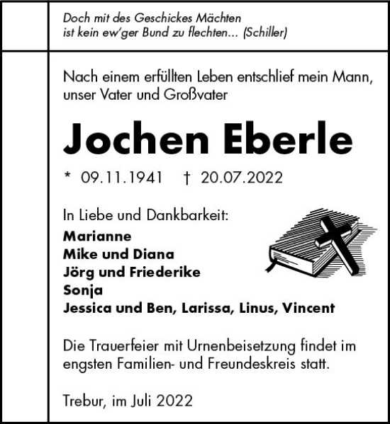 Traueranzeige von Jochen Eberle von vrm-trauer Groß-Gerauer Echo