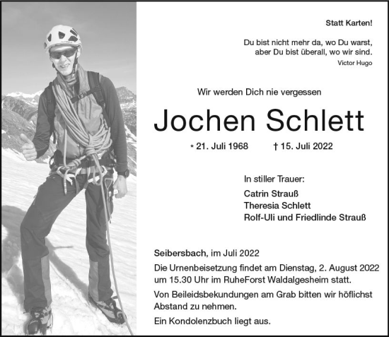 Traueranzeige von Jochen Schlett von vrm-trauer Allg. Zeitung Bad Kreuznach