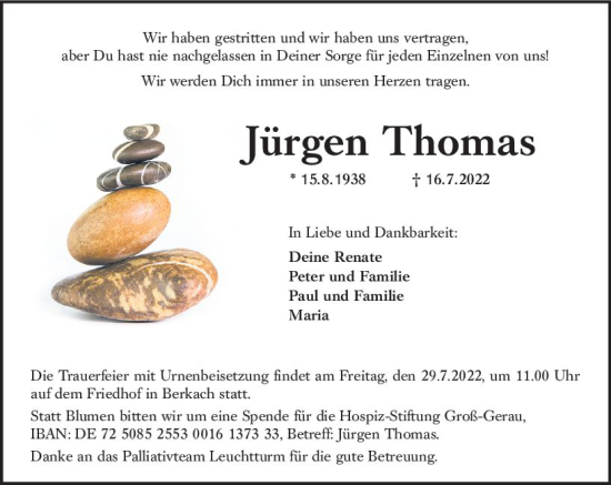 Traueranzeige von Jürgen Thomas von vrm-trauer Groß-Gerauer Echo
