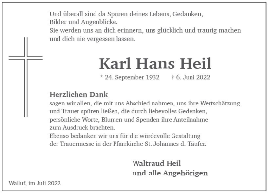 Traueranzeige von Karl Hans Heil von vrm-trauer Wiesbadener Kurier