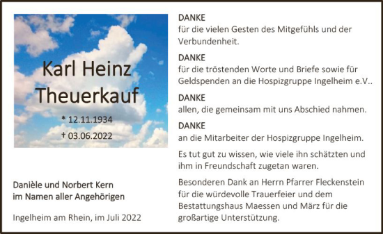 Traueranzeige von Karl Heinz Theuerkauf von vrm-trauer Idsteiner Zeitung