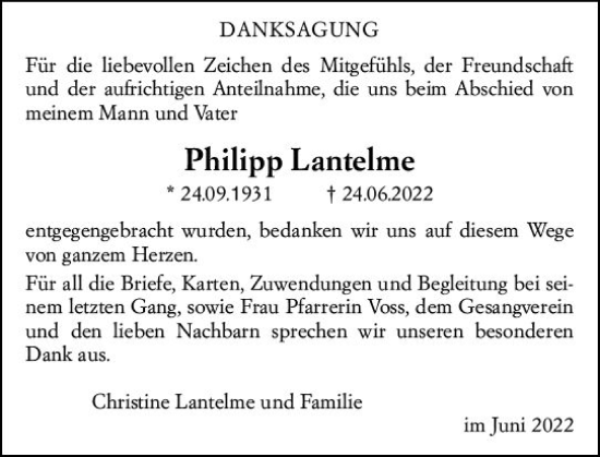 Traueranzeige von Philipp Lantelme von vrm-trauer Darmstädter Echo