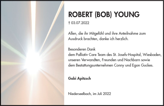 Traueranzeige von Robert Young von vrm-trauer Idsteiner Zeitung