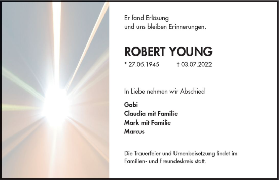 Traueranzeige von Robert Young von vrm-trauer Idsteiner Zeitung