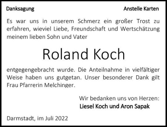 Traueranzeige von Roland Koch von vrm-trauer Darmstädter Echo
