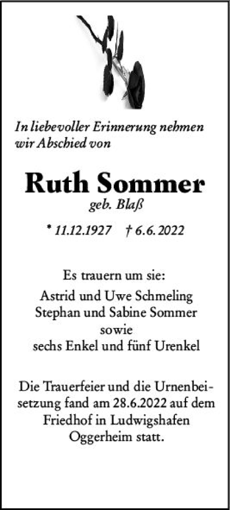 Traueranzeige von Rudi Sommer von vrm-trauer Wiesbadener Kurier