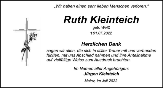 Traueranzeige von Ruth Kleinteich von vrm-trauer AZ Mainz