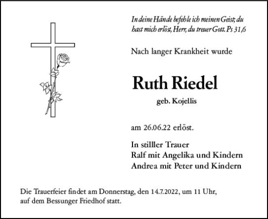 Traueranzeige von Ruth Riedel von vrm-trauer Darmstädter Echo