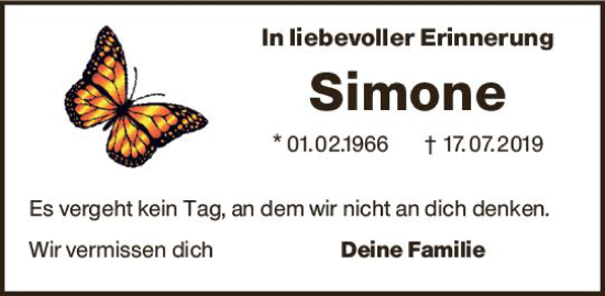 Traueranzeige von Simone  von vrm-trauer Bürstädter/Lamperth. Ztg/Starkenburger