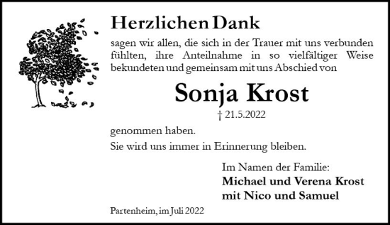 Traueranzeige von Sonja Krost von vrm-trauer AZ Mainz