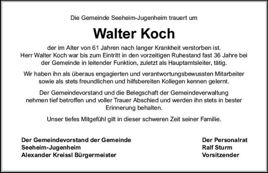 Traueranzeige von Walter Koch von vrm-trauer Darmstädter Echo