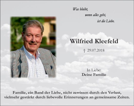 Traueranzeige von Wilfried Kleefeld von vrm-trauer Rüsselsheimer Echo / MainSpitze