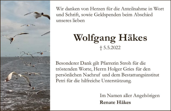 Traueranzeige von Wolfgang Häkes von vrm-trauer Rüsselsheimer Echo / MainSpitze