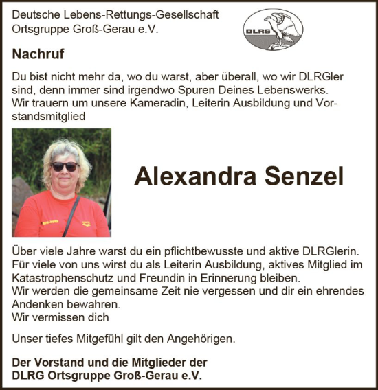 Traueranzeige von Alexandra Senzel von vrm-trauer Groß-Gerauer Echo