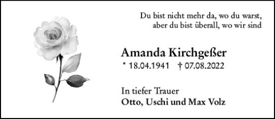 Traueranzeige von Amanda Kirchgeßer von vrm-trauer Wiesbadener Kurier