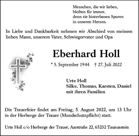 Traueranzeige von Eberhard Holl von vrm-trauer WK-UTA