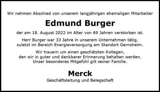 Traueranzeige von Edmund Burger von vrm-trauer Groß-Gerauer Echo