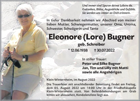 Traueranzeige von Eleonore Bugner von vrm-trauer AZ Mainz