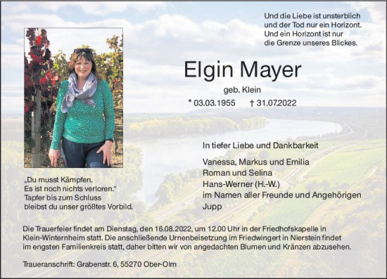 Traueranzeige von Elgin Mayer von vrm-trauer AZ Mainz