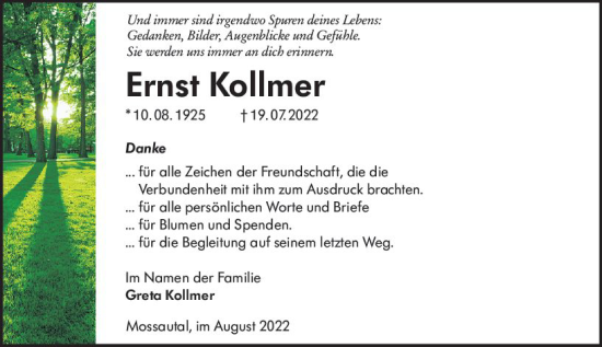 Traueranzeige von Ernst Kollrner von vrm-trauer Odenwälder Echo