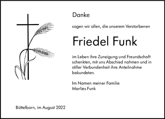 Traueranzeige von Friedel Funk von vrm-trauer Groß-Gerauer Echo