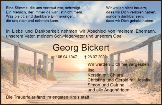 Traueranzeige von Georg Bickert von vrm-trauer DieburgerAnzeiger/Groß-Zimmerner Lokala