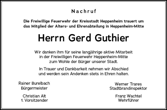 Traueranzeige von Gerd Guthier von vrm-trauer Bürstädter/Lamperth. Ztg/Starkenburger