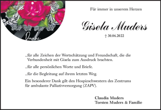 Traueranzeige von Gisela Muders von vrm-trauer Wiesbadener Kurier