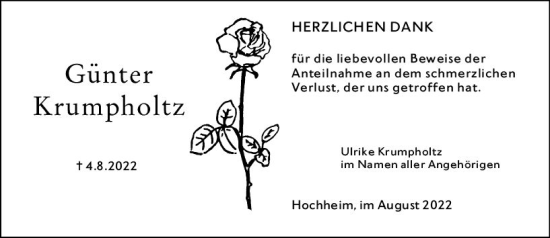 Traueranzeige von Günter Krumpholtz von vrm-trauer Hochheimer Zeitung