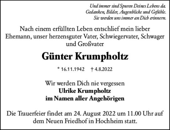 Traueranzeige von Günter Krumpholtz von vrm-trauer Hochheimer Zeitung