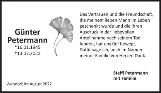 Traueranzeige von Günter Petermann von vrm-trauer Idsteiner Zeitung