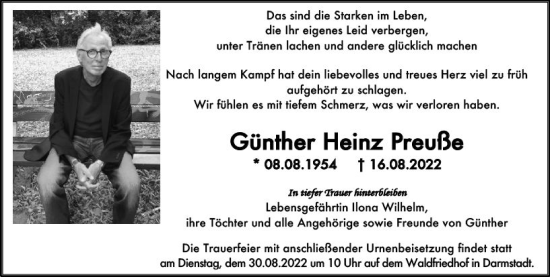 Traueranzeige von Günther Heinz Preuße von vrm-trauer Darmstädter Echo