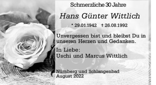 Traueranzeige von Hans Günter Wittlich von vrm-trauer Wiesbadener Kurier