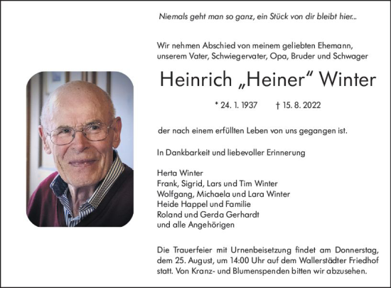 Traueranzeige von Heinrich Winter von vrm-trauer Groß-Gerauer Echo
