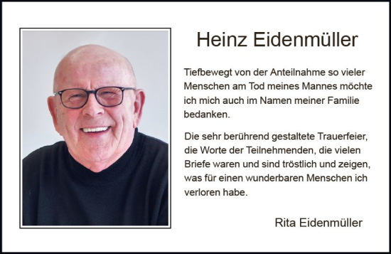 Traueranzeige von Heinz Eidenmüller von vrm-trauer DieburgerAnzeiger/Groß-Zimmerner Lokala